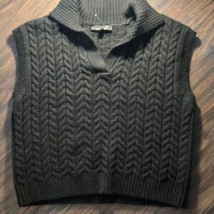 BROADWAY Classic Style Black Cable Knit Sweater Vest w/ Collar NWOT/Size XL